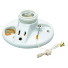 Medium base, porcelain, pullchain, 2 terminals with tri-drive screws, 15 amp, 125 volt, grouding receptacle, fits 3 1/4 and 4 boxes with cage neck. White.