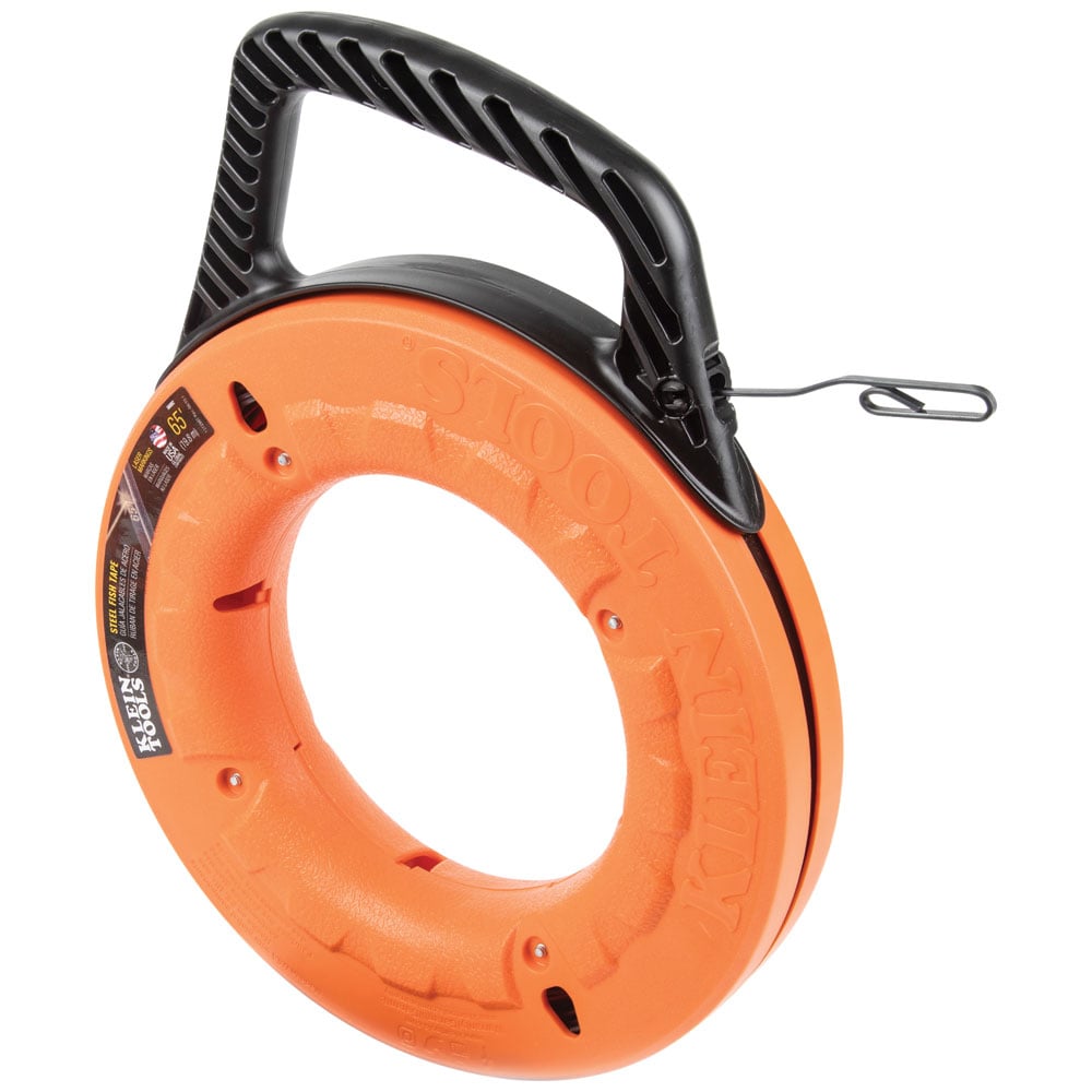 56002 High Strength Wide Fish Tape, 0.125 in W x 0.62 in THK Tape, 65 ft L Tape, Flat Profile, Steel Tape, Black/Orange