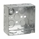Eaton Crouse-Hinds series Square Outlet Box, (2) 1/2", (2) 1/2", (1) 3/4" E, 4", Conduit (no clamps), Welded, 2-1/8", Steel, (8) 3/4", 30.3 cubic inch capacity
