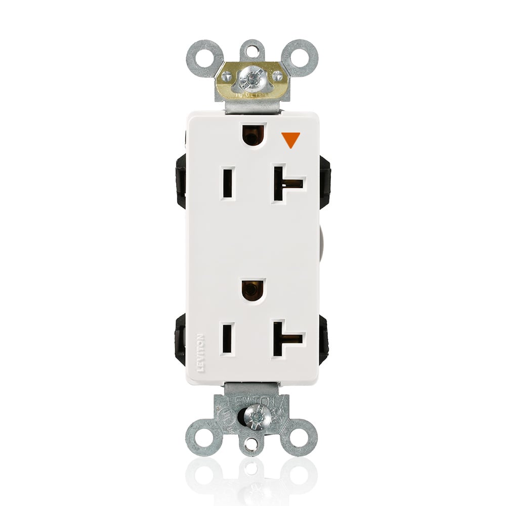 M1636-IGW Decora Plus Lev-Lok 1-Phase Duplex Heavy Duty Isolated Grounding Straight Blade Receptacle, 125 V AC, 20 A, 2 Poles, 3 Wires, White