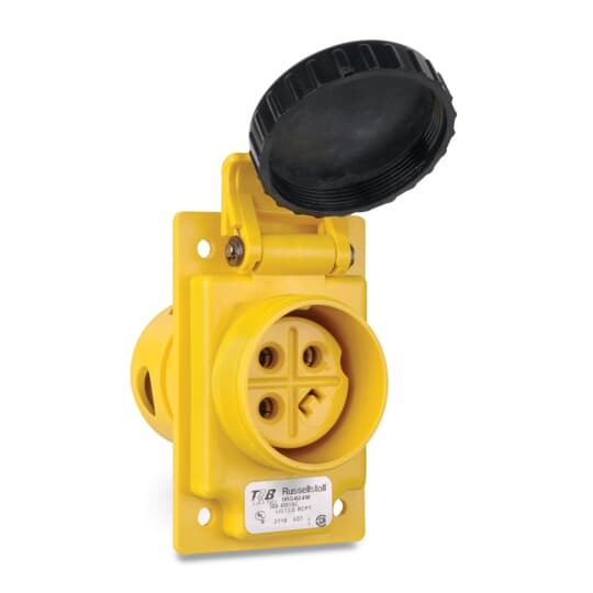 9R54U0W Russellstoll DuraGard Reverse Service Waterproof Female Receptacle, 600 VAC, 250 VDC, 50 A, 3 Poles, 4 Wires