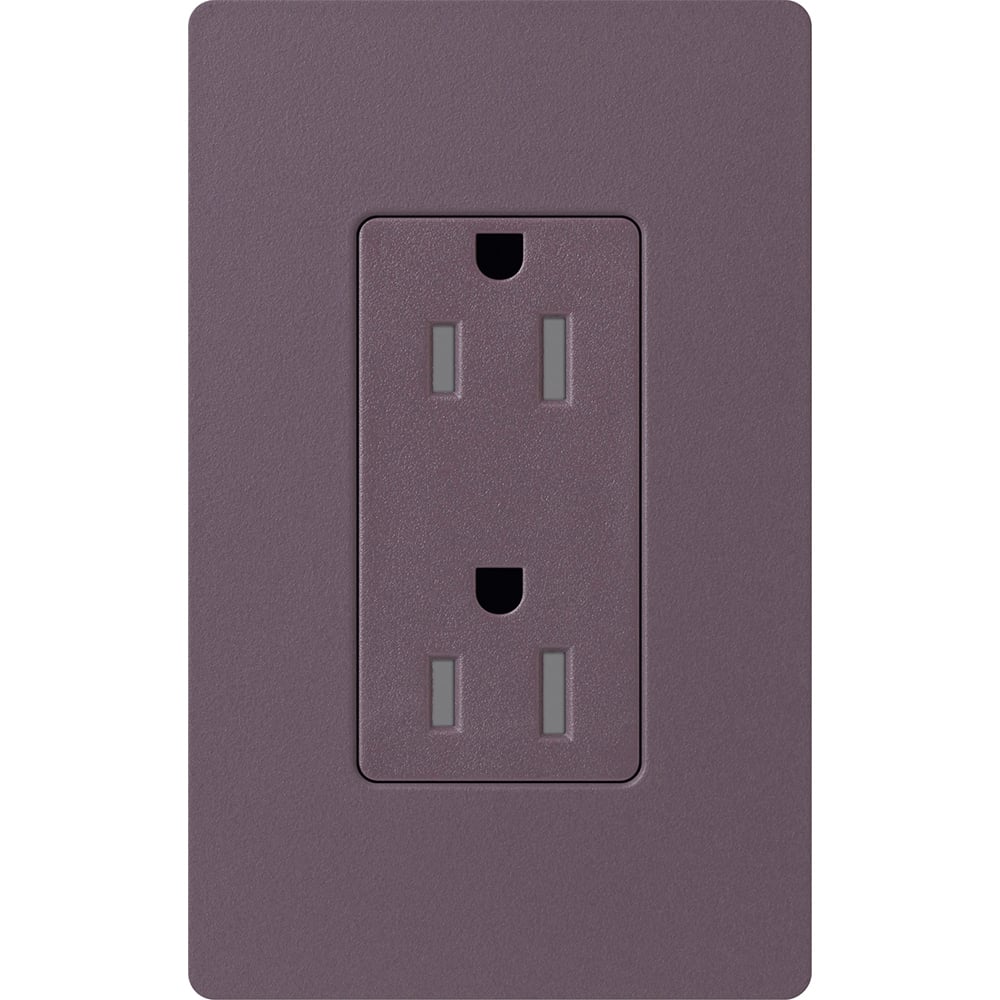 SCRS-15-TR-PL Satin Colors Dimming Designer Style Grounding Self-Testing Tamper-Resistant Duplex Receptacle, 125 VAC, 15 A, 2 Poles, 3 Wires, Plum