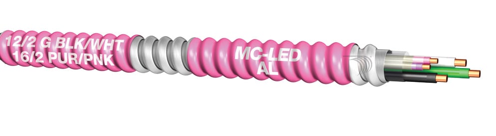 MC-LED Cable, 12 AWG, 2 Conductors, Solid, Black/White, 16 AWG, 2 Conductors Purple/Gray, 250 Foot Coil