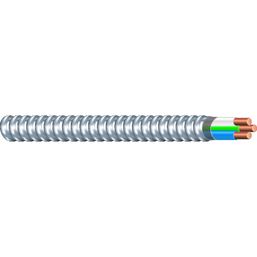 61005002 Type MC Armor Cable, Reel Packaging, 600 V AC, (2) 12 AWG Solid Copper Conductor, 1000 ft L