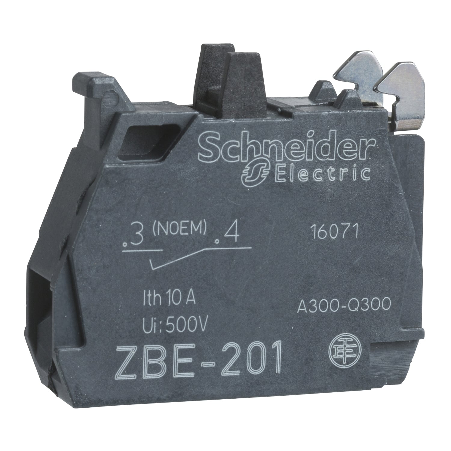 ZBE201 Harmony Electrical Component Pushbutton Contact Block, 22 mm, 1NO Contact, 10 A at 600 V AC Contact, Silver Alloy Contact