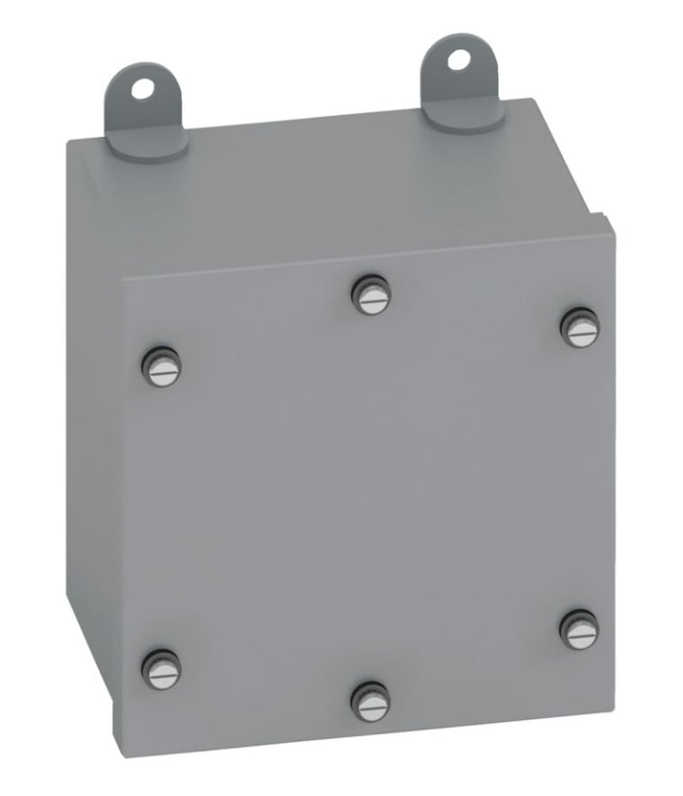 Type 3/3R junction boxes, 8" height, 6" length, 6" width, NEMA 3 and 12, Screw cover, WPSC enclosure, Surface mounted, Small single door, External mounting feet, Carbon steel, Oil-resistant gasket, gasketed screws