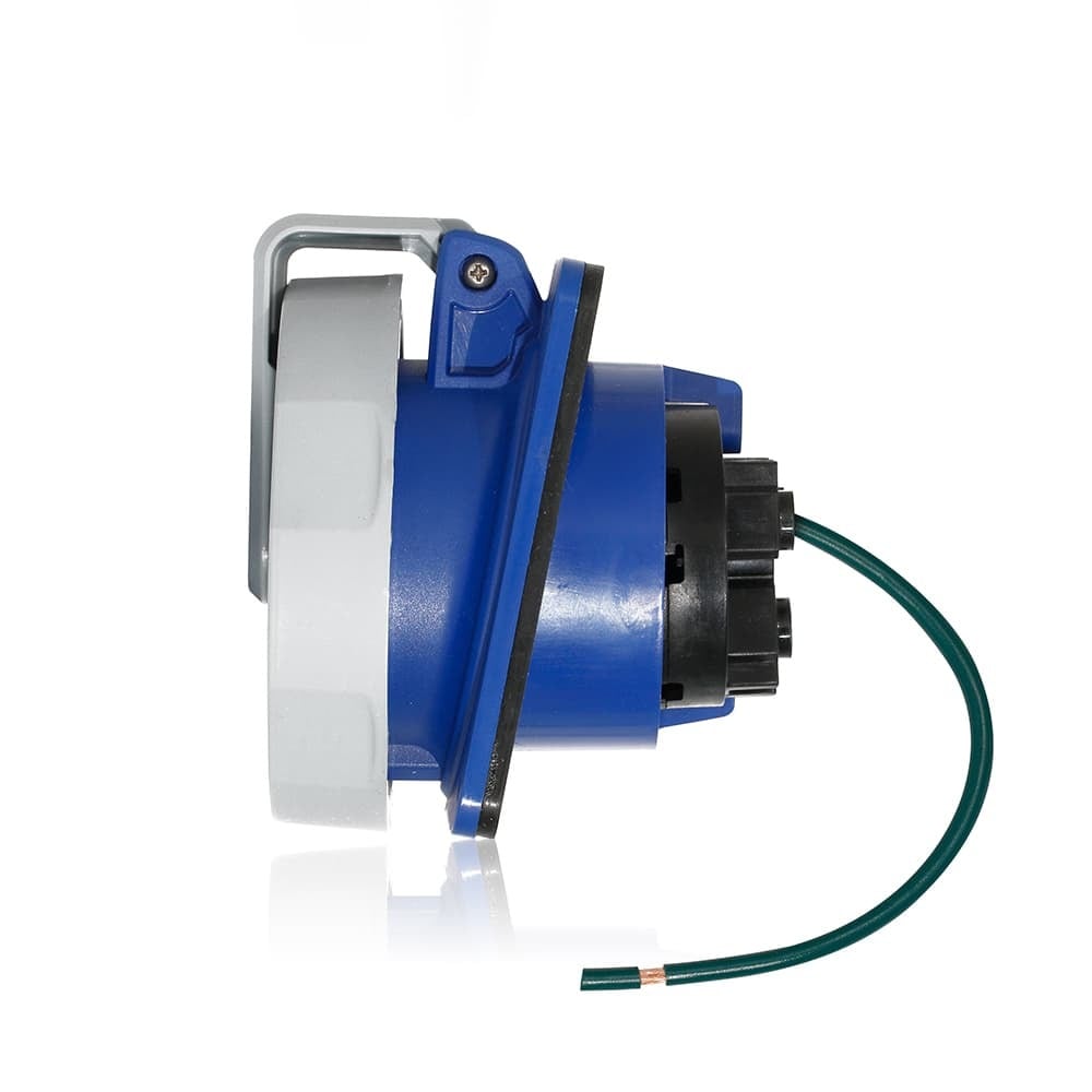 330R6WLEV 3-Phase 6-Clock Position Dust/Watertight Pin and Sleeve Receptacle, 125 V AC, 30 A, 2 Poles, 3 Wires, Blue