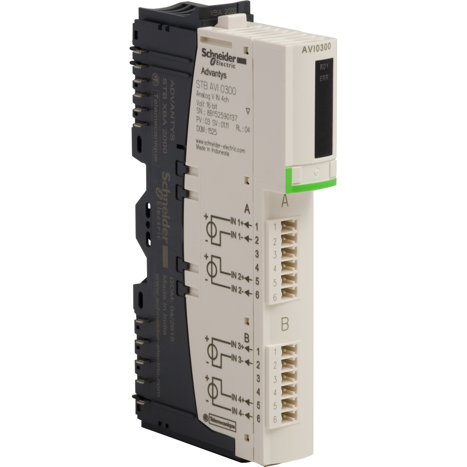 STBAVI0300K Modicon Standard Analog Input Kit, 2 Inputs, +/- 10 VDC, +/- 5 VDC, 0 to 10 VDC, 0 to 5 VDC, 1 to 5 VDC Signal Range, +15 bit Resolution, +/-0.75 % Accuracy