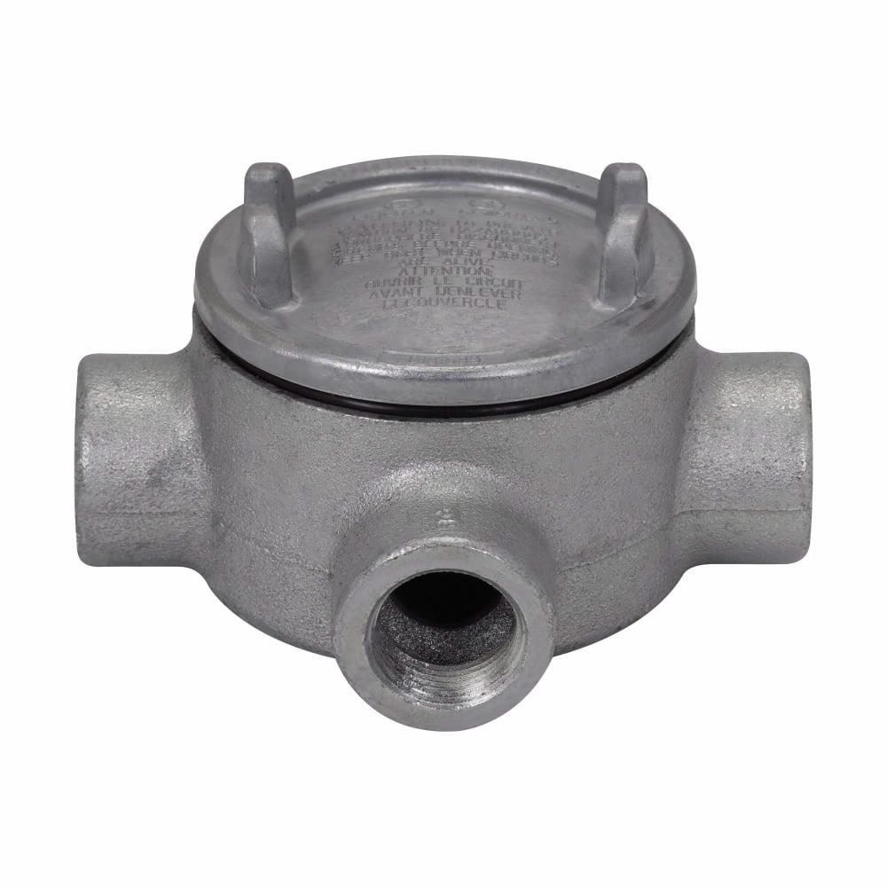 GUAT59 Condulet Type T Conduit Outlet Box With Cover, 1-1/2 in, 5 in Cover Opening, 77.8 cu-in Capacity, Aluminum Acrylic Painted/Electro-Galvanized