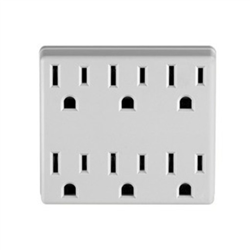 6ADPT-W 6-Outlet Grounding Horizontal Adapter, 125 V AC, 15 A