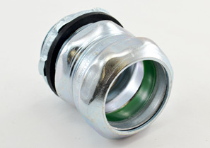 252-SRT Non-Insulated Raintight Compression Connector With Internal Sealing Ring and Knockout Gasket, 1 in Trade, For Use With EMT Conduit, Steel, Electro-Plated Zinc