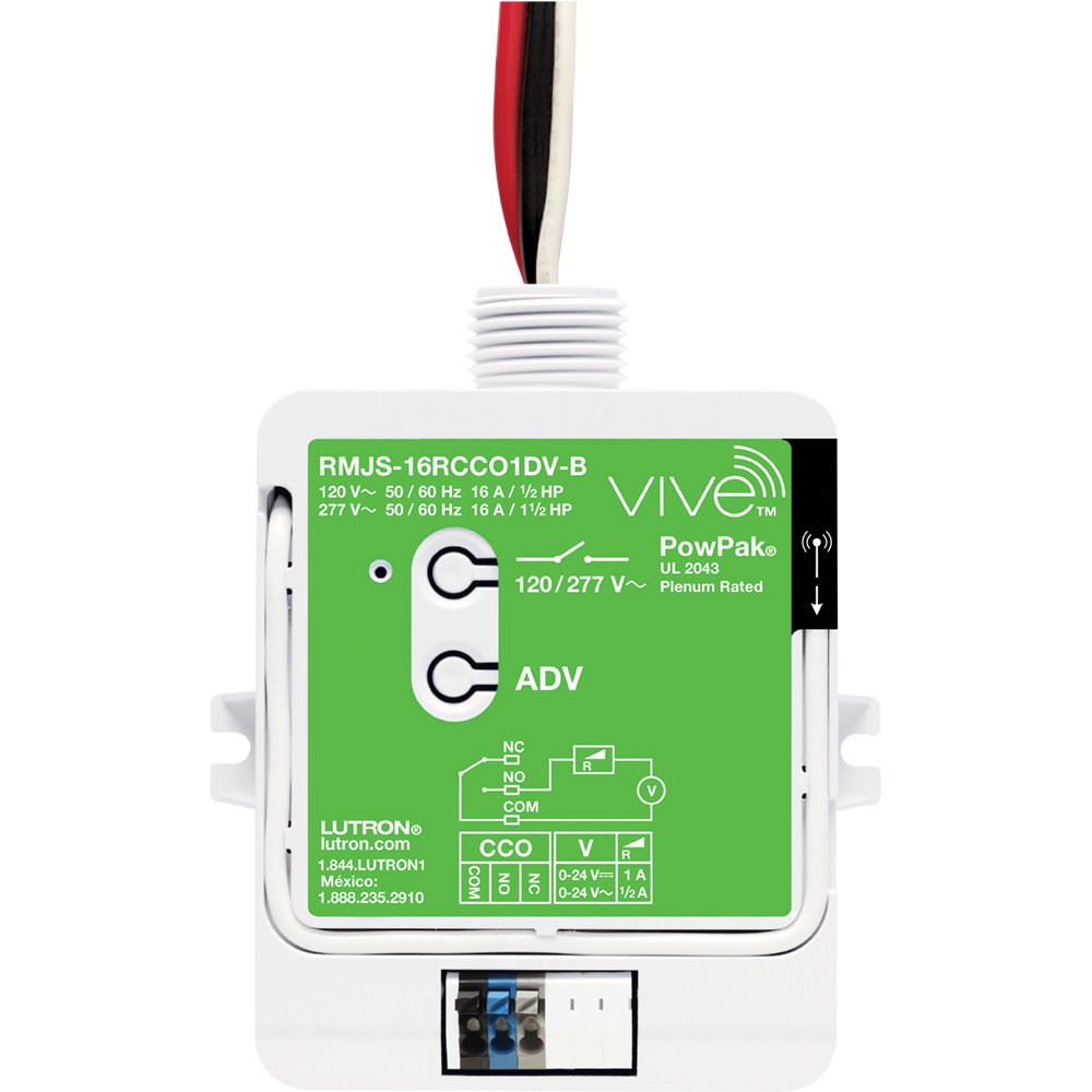 RMJS-16RCCO1DV-B Vive PowPak Relay Module with Softswitch and Occupancy-Status CCO, 16 Amp General Purpose, 1 Contact Closure Output, 120/277V