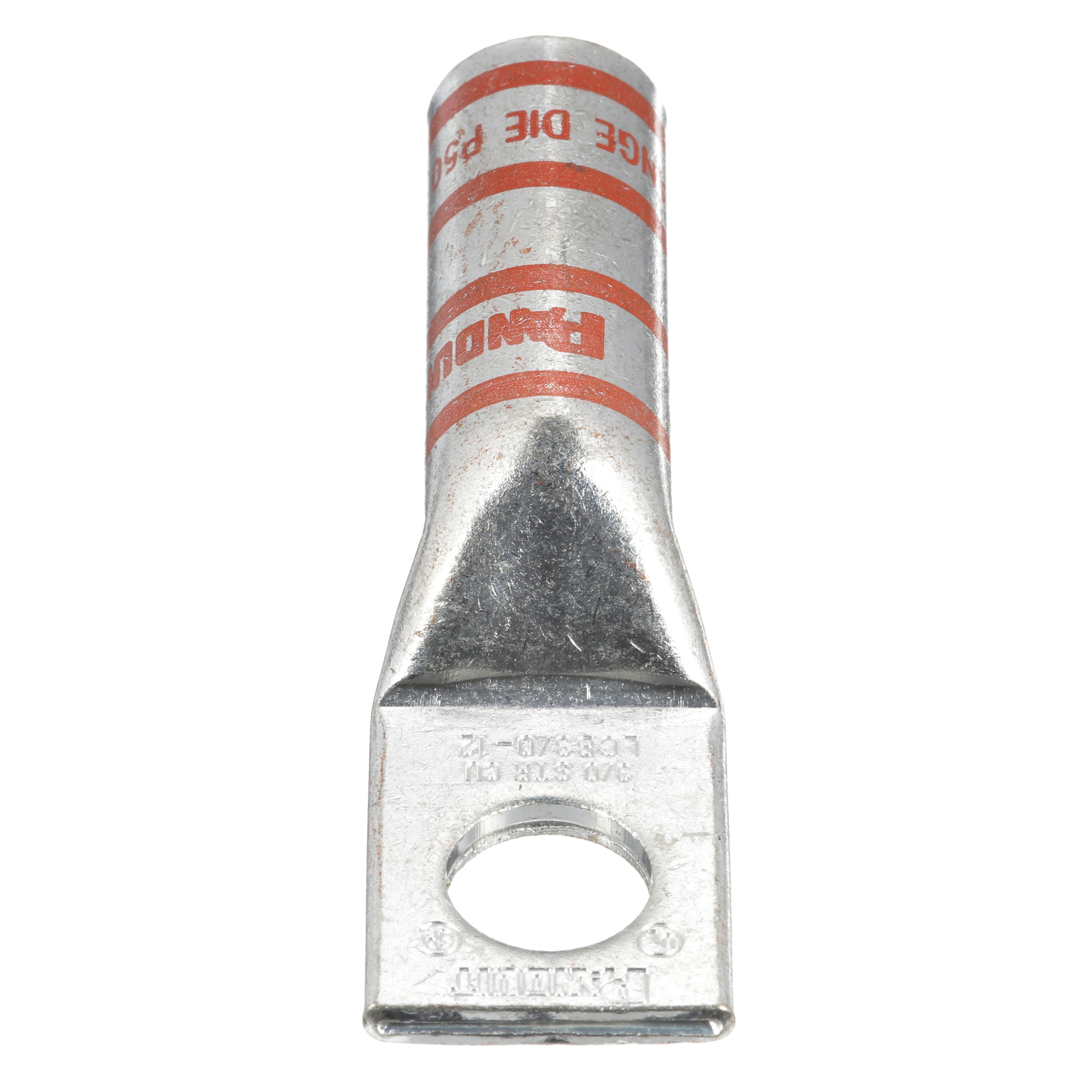 LCB3/0-12-X Pan-Lug 1-Hole Compression Connector Lug, 3/0 AWG Stranded Copper Conductor, Die Code: P50, 42.767 in Stud, Tin Plated Copper