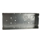Four Gang Box, 79 Cubic Inches, 4-9/16 Inches Long x 10-9/16 Inches Wide x 1-13/16 Inches Deep, 1/2 Inch and 3/4 Inch Knockouts, Galvanized Steel, Welded Construction, For use with Conduit