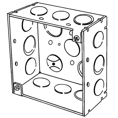 4SD-EK Square Box, Steel, 30.3 cu-in Capacity, (16) Outlets, (16) Knockouts, 4 in H x 4 in W x 2-1/8 in D