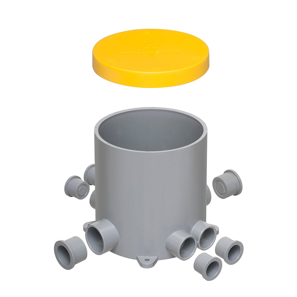 FLBC5500 Concrete Floor Box Kit With (6) Conduit Hubs, Plastic, 7.504 in L x 5.95 in H