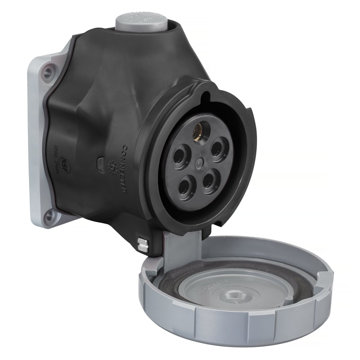 HBLS560R5W Grounding Switch Rated Pin and Sleeve Receptacle, 347Y/600 V AC, 60 A, 4 Poles, 5 Wires, Black