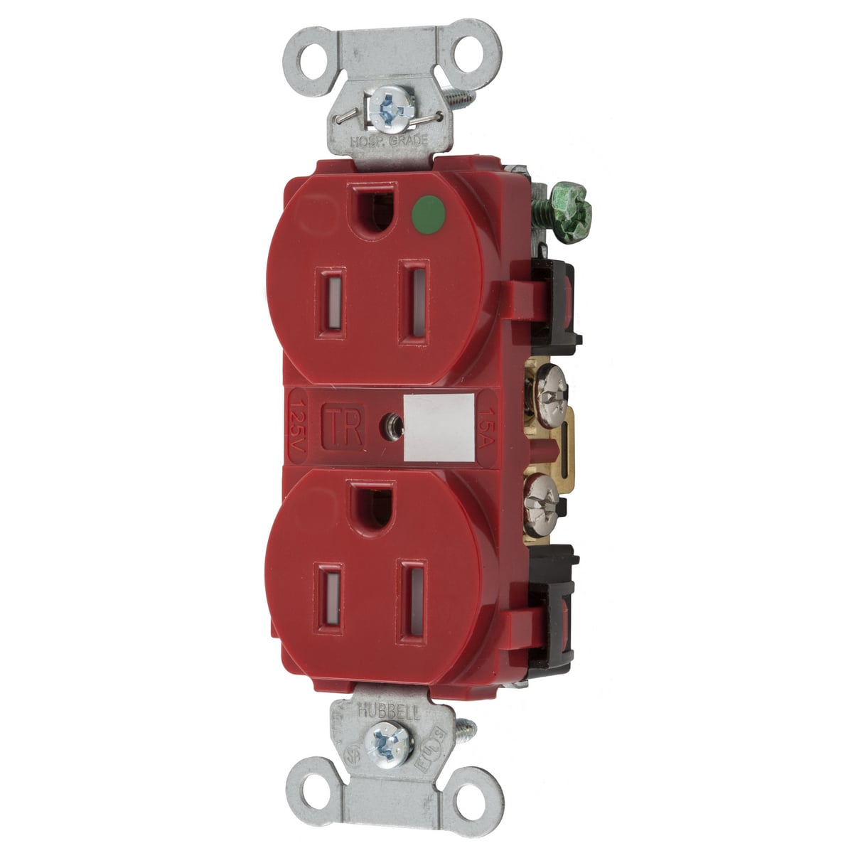 8200REDTRA 1-Phase Duplex Heavy Duty Standard Tamper-Resistant Traditional Screw Mount Straight Blade Receptacle, 125 VAC, 15 A, 2 Poles, 3 Wires, Red