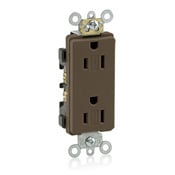 DR15S-G Decora Plus Duplex Tamper Resistant Straight Blade Receptacle, 125 V AC, 15 A, 2 Poles, 3 Wires, Brown