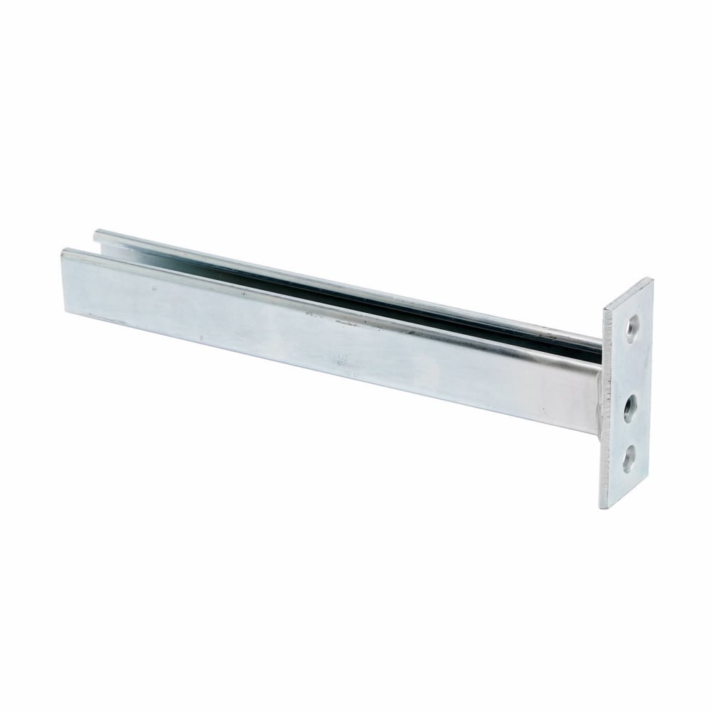 B409-14ZN Single Channel Bracket, 2 Holes, 14 in L x 2 in W x 7/32 in THK, Steel