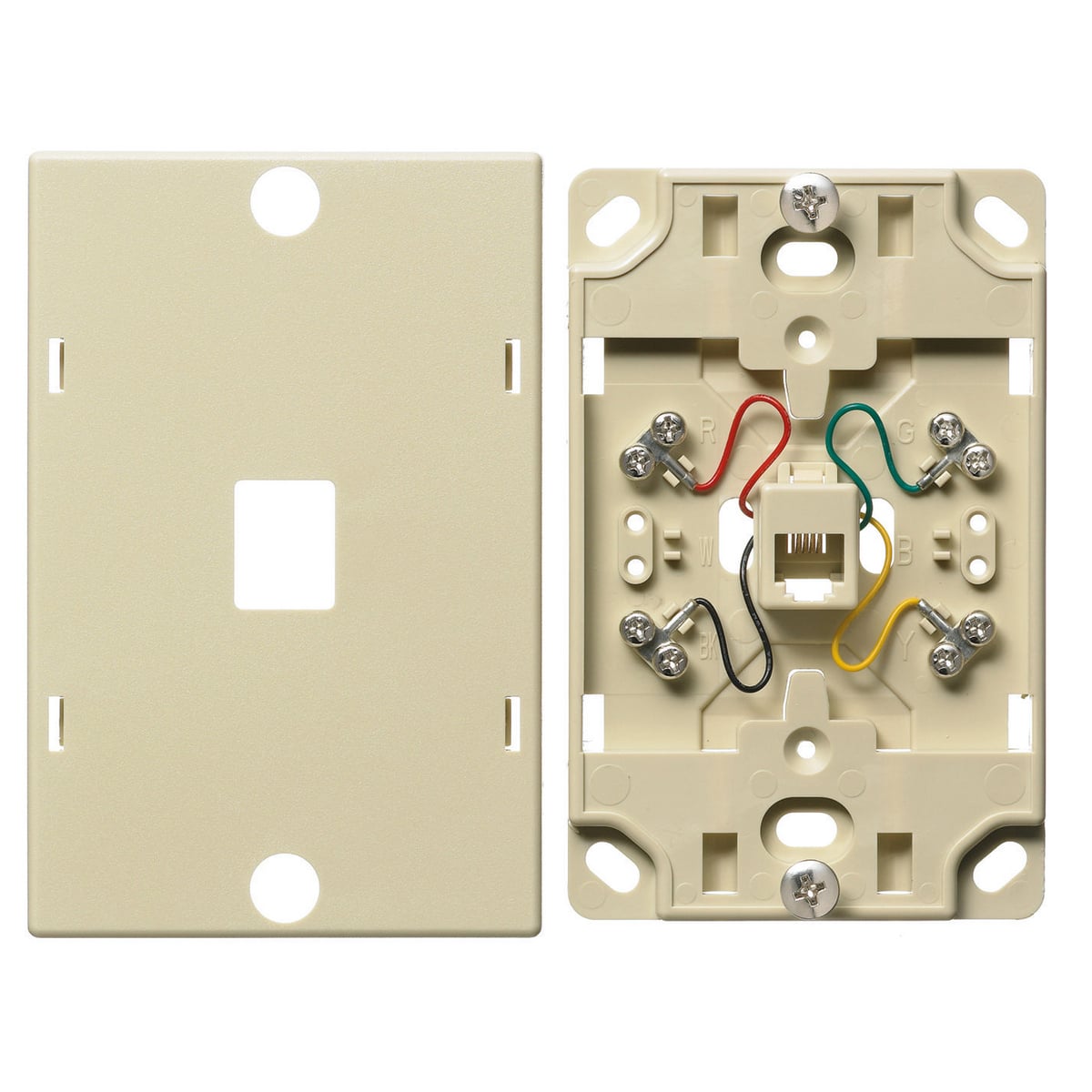 NS722I 6-Position 4-Conductor Standard Telephone Wallplate, Screw Connector, Screw Termination, Screw Mount, Electric Ivory
