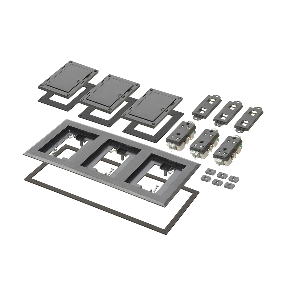FLBC8530BL Modular Non-Metallic Floor Box Cover and Frame Kit, 6.094 in L x 13.546 in W, Flip Lid Cover, Plastic