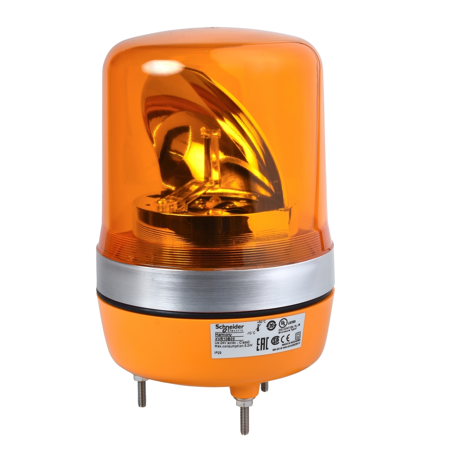 XVR10B05 Harmony Pre-Wired Rotating Mirror Beacon, 24 V AC/DC, LED Lamp, 106 mm Dia, Screw Mount, Orange