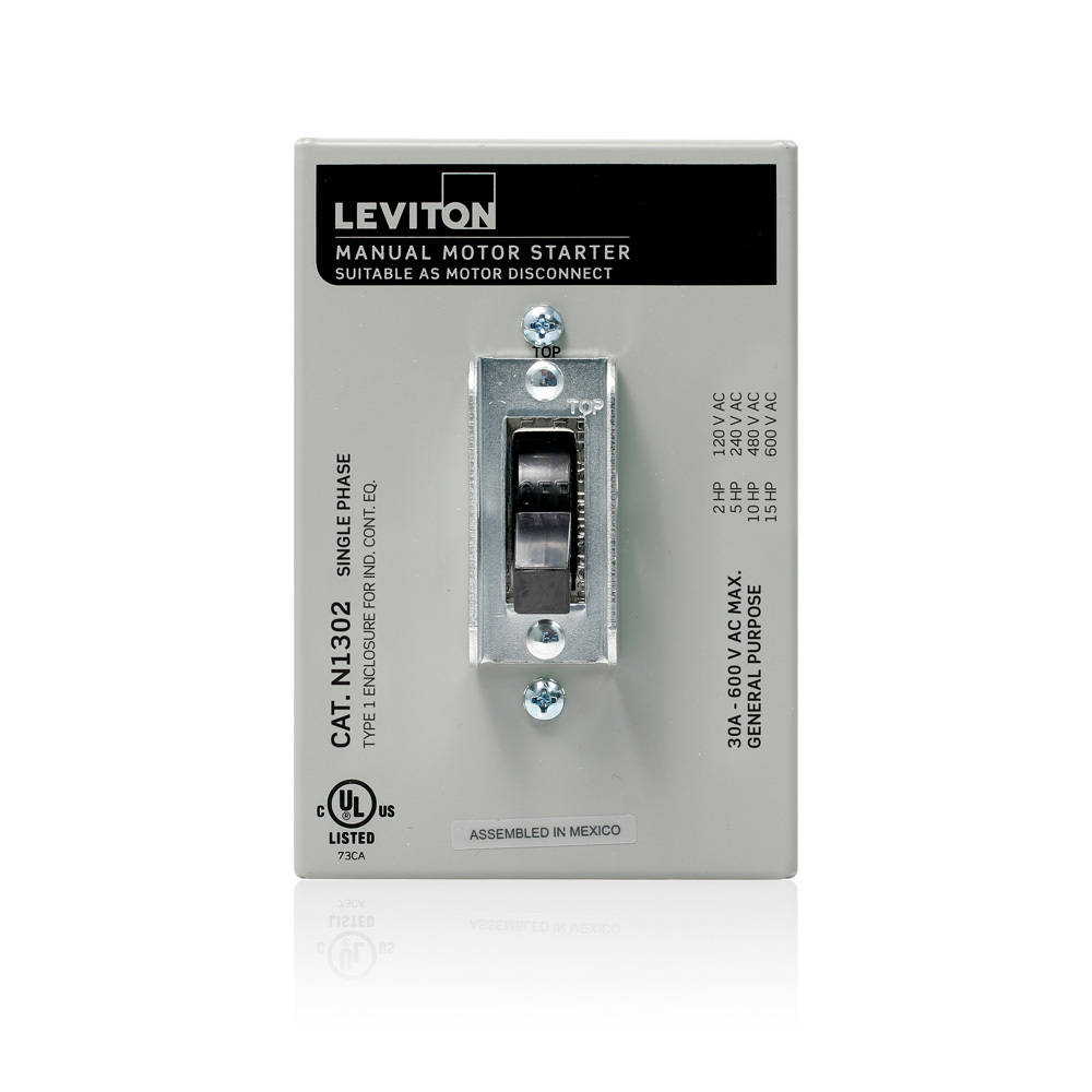 N1302-DS Powerswitch Type 1 Grounding Industrial Grade Manual AC Motor Starter Switch, 600 V AC, 30 A, 15 hp Power Rating, DPST Contact