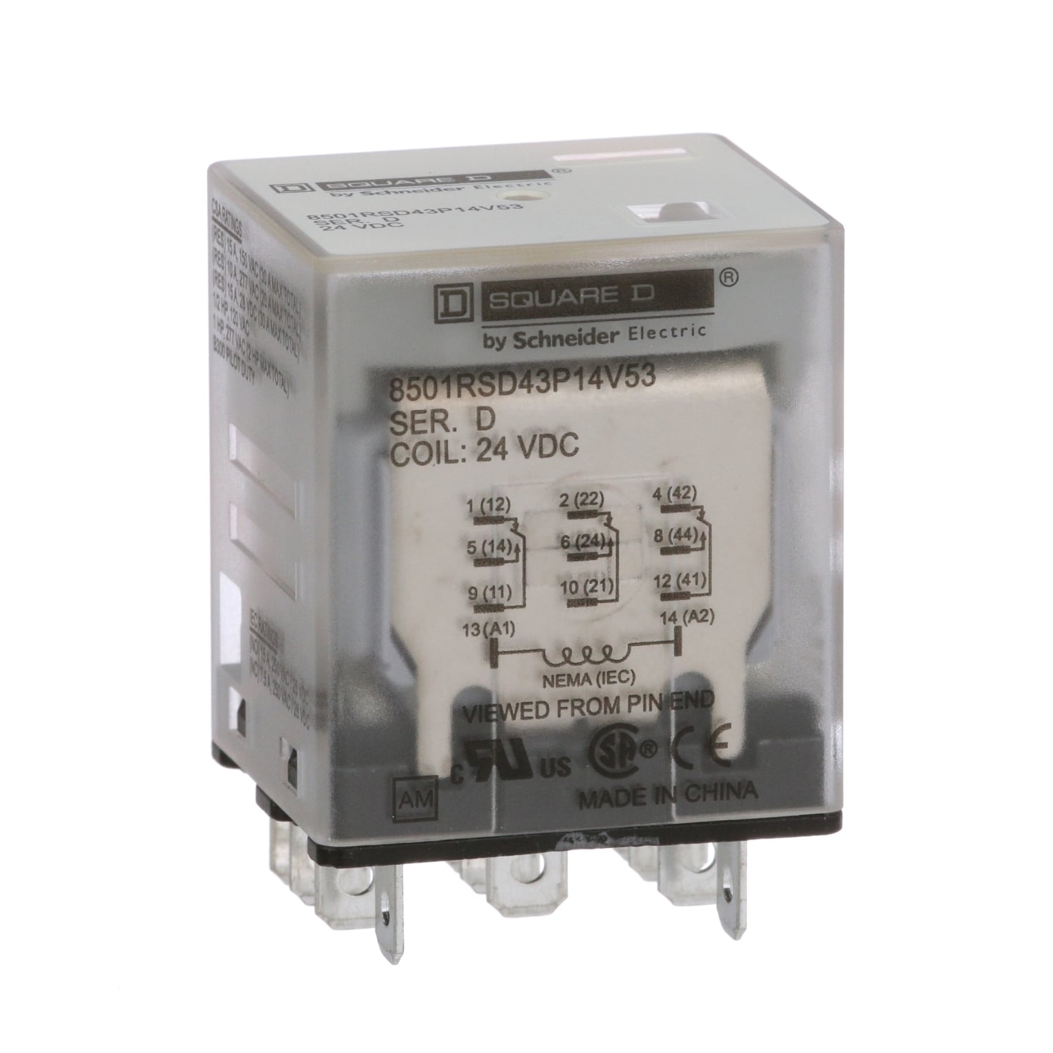 8501RSD43P14V53 Type R Plug-In Relay, 12 A, 11 Pin, 3CO 3 Form C 3PDT Contact, 24 V DC V Coil