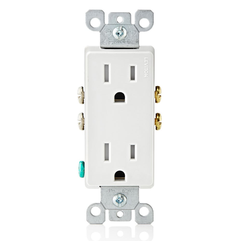 T5325-W Duplex Grounding Tamper-Resistant Straight Blade Receptacle, 125 V AC, 15 A, 2 Poles, 3 Wires, White