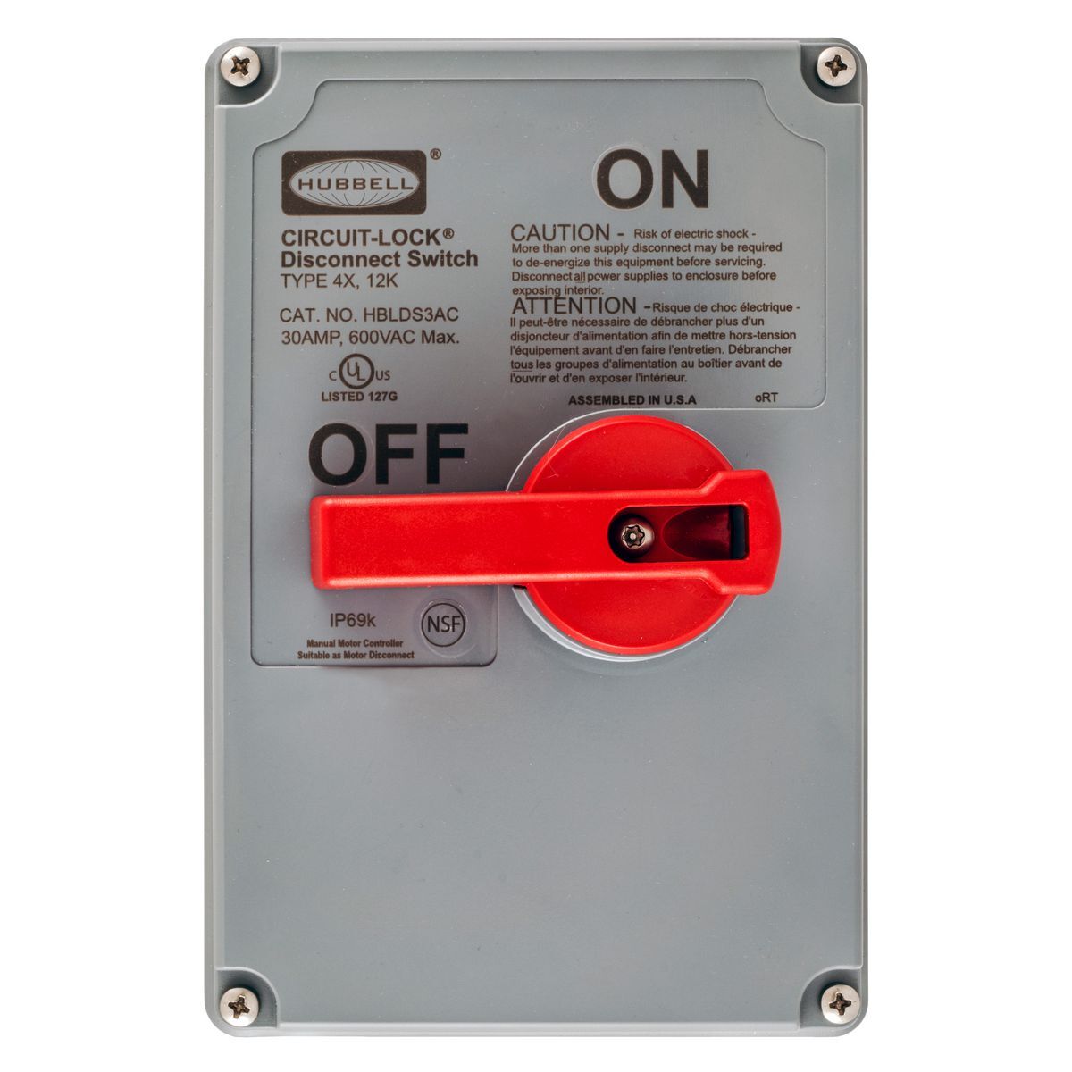 HBLDS3RC Non-Metallic Standard UnFusible Replacement Cover, For Use With HBLDS3 Series 30 A Disconnect Switch, -40 to 67 deg C Continuous Temperature, NEMA 4X, 2-Position, Composite