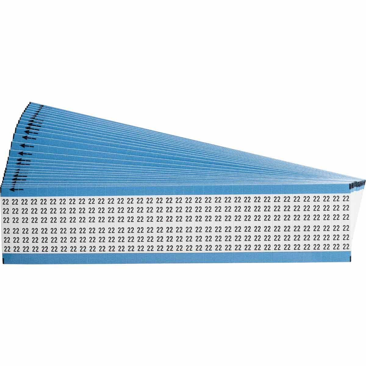 WM-22-PK WM Series Pre-Printed Solid Number Wire Marker Card, 1/4 in W, Black on White, B-500 Repositionable Vinyl Coated Fabric, 36 Markers per Card