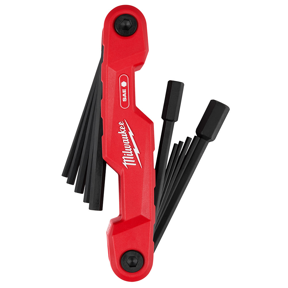 48-22-2180 Set Folding Hex Key, 11 Pieces, Hex Drive, Comfort Grip Handle, Metal, Black Oxide