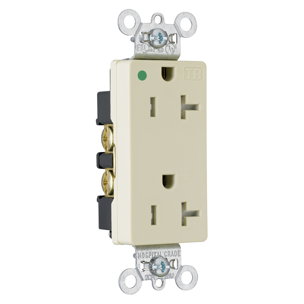 TR26362HGI 20 Amp 125V Heavy Duty Hospital-Grade Decorator Duplex Receptacle, Back and Side Wire, Ivory