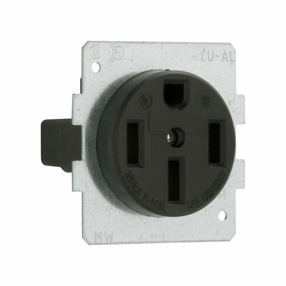 1258-SP Arrow Hart Single Straight Blade Receptacle, 125/250 VAC, 50 A, 3 Poles, 4 Wires, Black