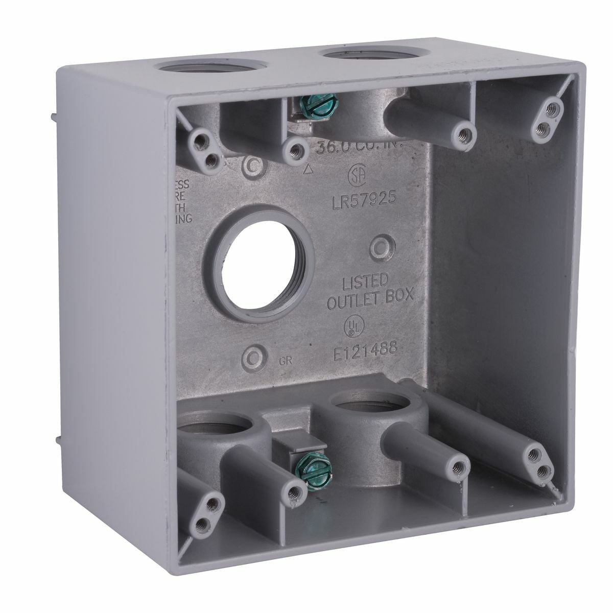 5388-0 Weatherproof Outlet Box With Lug, Die Cast Aluminum, 36 cu-in, 2 Gangs, 5 Outlets