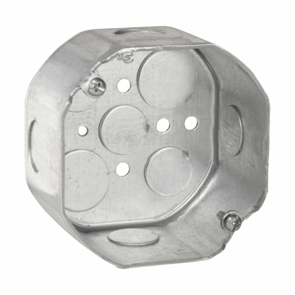 TP288 Thepitt Drawn Octagon Outlet Box, Steel, 21.5 cu-in Capacity, 5 Knockouts, 4 in W x 1-1/8 in D x 4 in H
