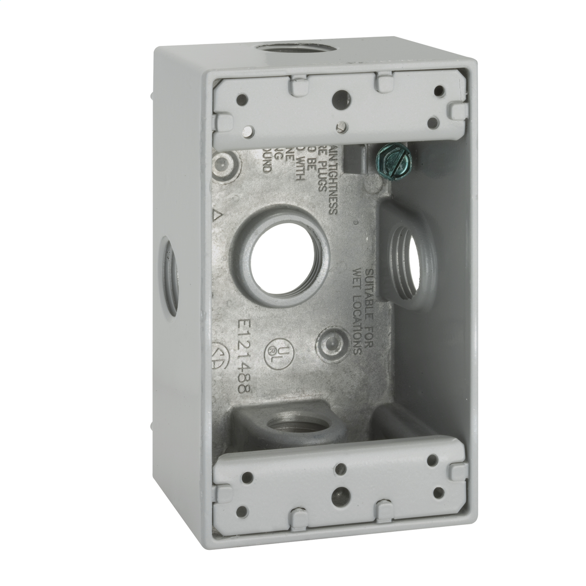 5323-0 Weatherproof Outlet Box With Side Lugs, Die Cast Aluminum, 18.3 cu-in, 1 Gang, 5 Outlets