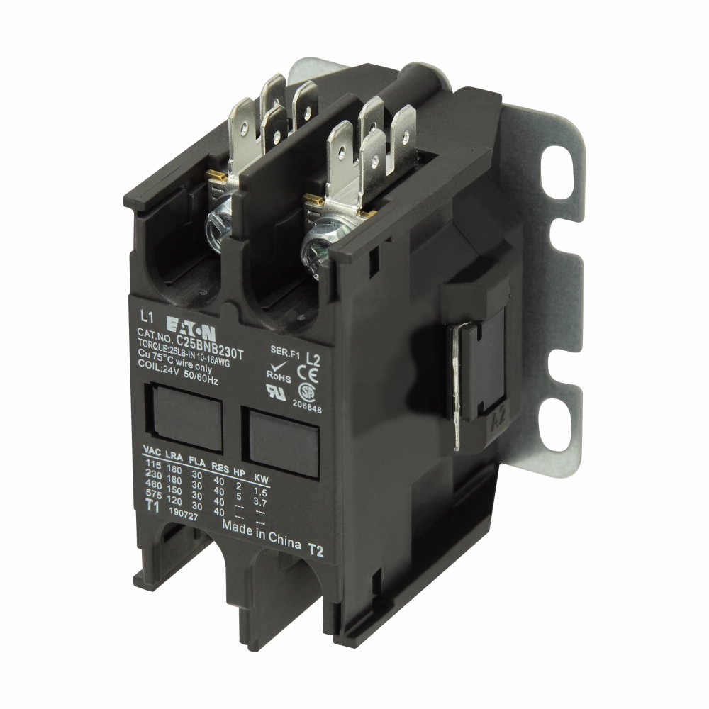 C25BNB230H Compact Non-Reversing Definite Purpose Control Contactor, 277 V AC V Coil, 30 A Inductive/40 A Resistive, 2 Poles