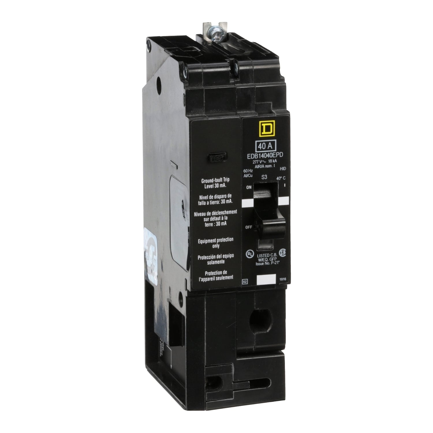 EDB14040EPD Miniature Circuit Breaker, 40 Amp, 1 Pole, 277V