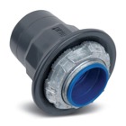 PVC Coated Zinc Hub Connector with Thermoplastic Insulated Throat, Pipe Size 3-1/2 Inch/91 Metric, Overall Diameter 5.00 Inch/127.00 Millimeters, Maximum Panel Thickness 0.25 Inch/6.35 Millimeters, Throat Diameter 3.41 Inch/86.61 Millimeters, Nitrile Rubber (Buna-N) Sealing Ring, Dark Gray