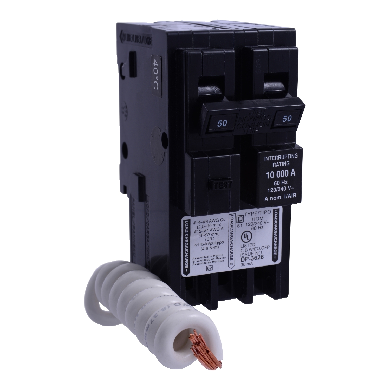 HOM250EPD Homeline Miniature Circuit Breaker, 50 Amp, 2 Pole, 120/240V