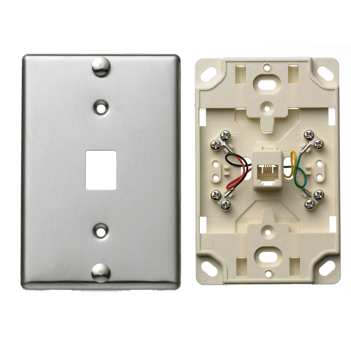 NS726SS 6-Position 4-Conductor Standard Telephone Wallplate, Screw Connector, Screw Termination, Screw Mount
