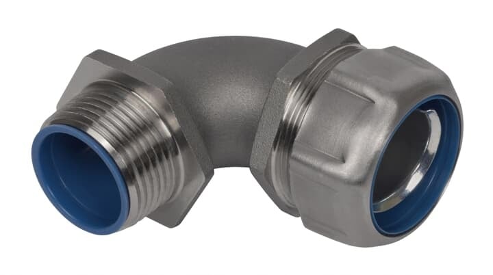 5352SST6 T&B Safe Edge 5300SST6 Insulated NPT Thread Standard Conduit Connector With Dura Plate Ground Cone, 1/2 in Trade, 90 deg, 316 Stainless Steel