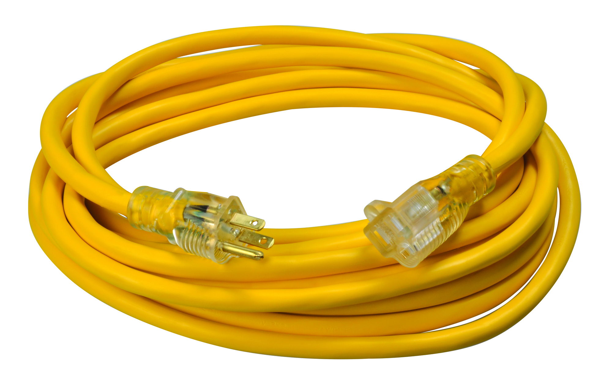 25ft SJTW Heavy Duty Outdoor Extension Cord with Light Ends, 12/3, Yellow