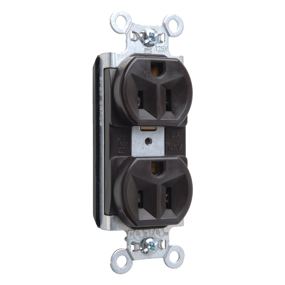 PT5262 PlugTail 15 Amp 125V Spec-Grade Duplex Receptacle, Brown