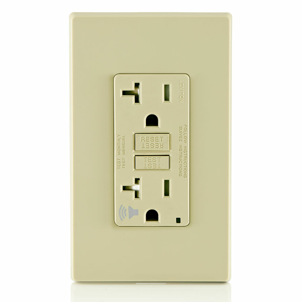GFTA2-I SmartlockPro Duplex Outlet Self-Test GFCI Receptacle With LED Indicator, 125 V AC, 20 A, 2 Poles, 3 Wires, Ivory