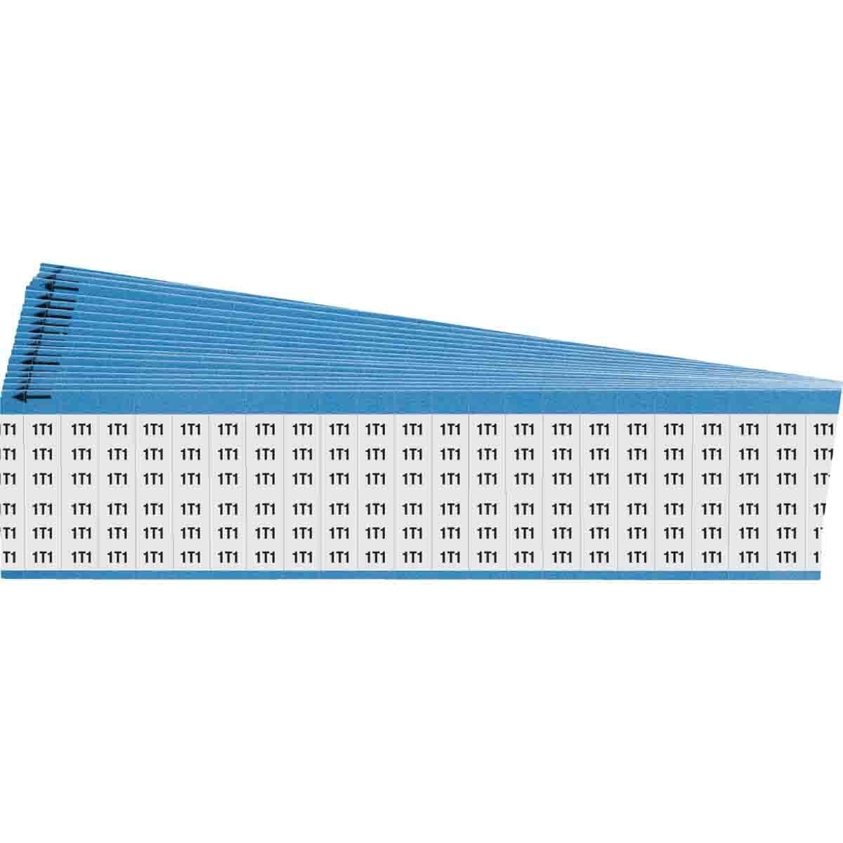 WM-1T1-PK WM Series Die-Cut Pre-Printed Solid Machine Tool Number/Letter Wire Marker Card, 1/4 in W, Black on White, B-500 Repositionable Vinyl Coated Fabric, 25 Markers per Card