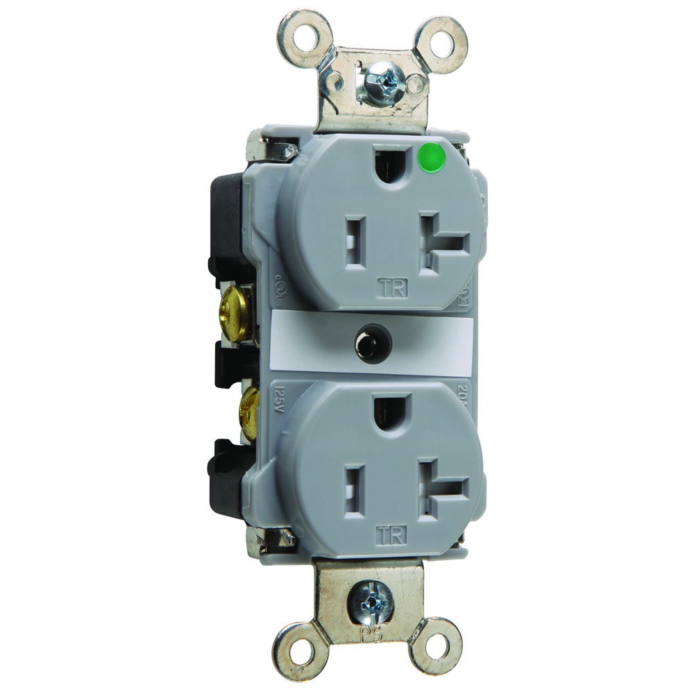TR63HGRY 20 Amp 125V Hospital-Grade Duplex Receptacle, Back and Side Wire, Gray