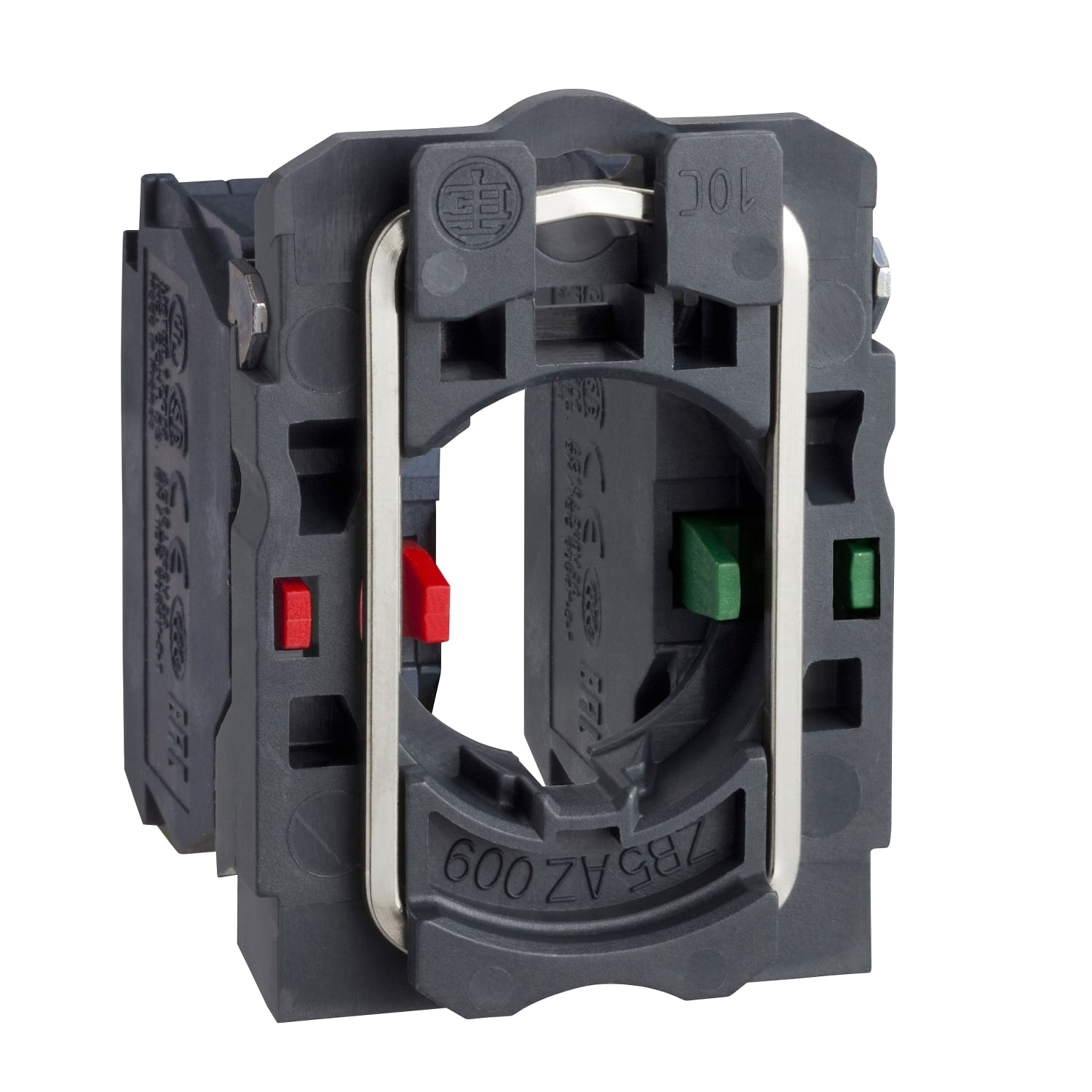 ZB5AZ106 Overlapping Single Standard Head Contact Block With Body/Fixing Collar, For Use With Harmony XB5 Control and Signaling Unit, 1NO-1NC, Plastic